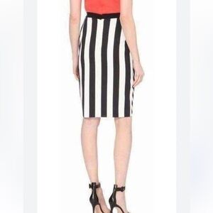 Black and White Vertical Stripe Satin Pencil Skirt with slit